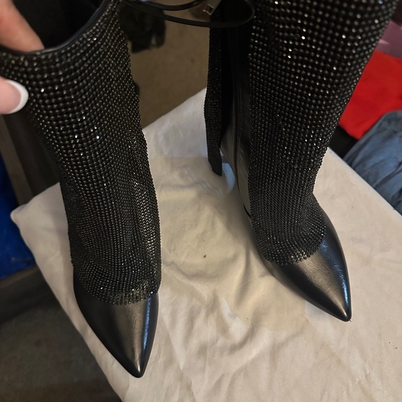 Black Glitter Ankle Boots with Pointed Toe - Picture 1 of 1